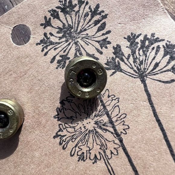 Rich McCoy Unique Handmade Upcycled Brass Bullet
Casing Earrings Garnet Jeweled - Picture 4 of 5